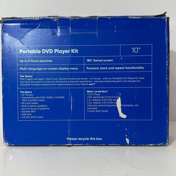 Onn 10” Portable DVD Player - Picture 3 of 9